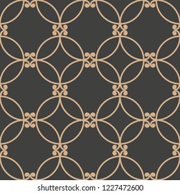 Vector damask seamless retro pattern background oriental round curve cross frame chain. Elegant luxury brown tone design for wallpapers, backdrops and page fill.