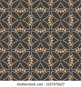 Vector damask seamless retro pattern background round curve cross frame line flower. Elegant luxury brown tone design for wallpapers, backdrops and page fill.