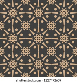 Vector damask seamless retro pattern background round curve cross frame line flower. Elegant luxury brown tone design for wallpapers, backdrops and page fill.