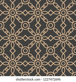 Vector damask seamless retro pattern background round curve cross geometry frame chain line. Elegant luxury brown tone design for wallpapers, backdrops and page fill.