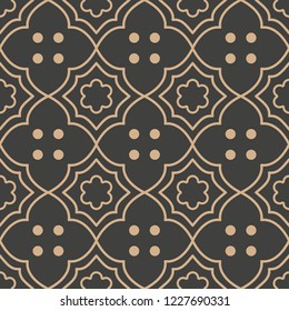 Vector damask seamless retro pattern background curve cross frame line dot flower. Elegant luxury brown tone design for wallpapers, backdrops and page fill.