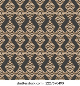 Vector damask seamless retro pattern background oriental geometry check spiral cross frame chian crest. Elegant luxury brown tone design for wallpapers, backdrops and page fill.
