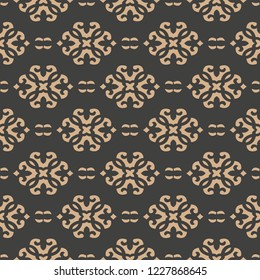 Vector damask seamless retro pattern background oriental spiral curve cross frame chain flower crest. Elegant luxury brown tone design for wallpapers, backdrops and page fill.