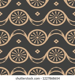 Vector damask seamless retro pattern background round curve cross flower ribbon frame kaleidoscope. Elegant luxury brown tone design for wallpapers, backdrops and page fill.