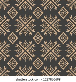 Vector damask seamless retro pattern background aboriginal geometry check cross frame kaleidoscope. Elegant luxury brown tone design for wallpapers, backdrops and page fill.