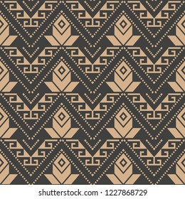 Vector damask seamless retro pattern background geometry polygon aboriginal cross check frame line chain. Elegant luxury brown tone design for wallpapers, backdrops and page fill.