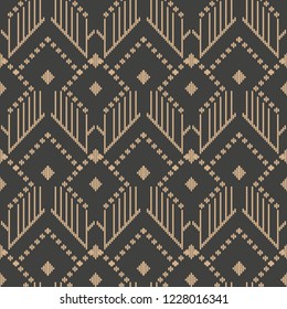 Vector damask seamless retro pattern background aboriginal geometry check stitch cross frame line. Elegant luxury brown tone design for wallpapers, backdrops and page fill.