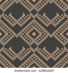 Vector damask seamless retro pattern background aboriginal geometry check stitch cross frame line. Elegant luxury brown tone design for wallpapers, backdrops and page fill.