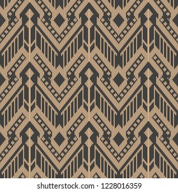 Vector damask seamless retro pattern background aboriginal geometry check stitch cross frame line. Elegant luxury brown tone design for wallpapers, backdrops and page fill.