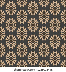 Vector damask seamless retro pattern background round cross oriental flower kaleidoscope. Elegant luxury brown tone design for wallpapers, backdrops and page fill.