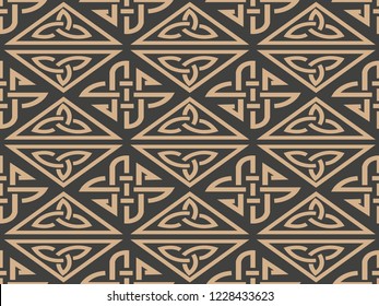 Vector damask seamless retro pattern background aboriginal triangel geometry cross frame chain. Elegant luxury brown tone design for wallpapers, backdrops and page fill.