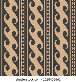 Vector damask seamless retro pattern background spiral curve cross wave cross geometry check frame line. Elegant luxury brown tone design for wallpapers, backdrops and page fill.