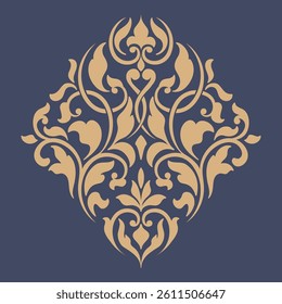 Vector damask stencil element. Floral baroque ornament pattern design. Vintage victorian arabesque motif.