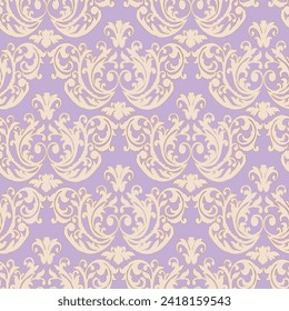 Vector damask vintage baroque ornament. Retro pattern antique style Seamless floral pattern. Royal wallpaper. Gothic background. Vector yellow and violet ornament