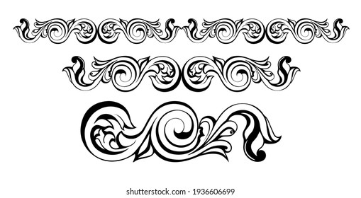 Vector damask vintage baroque scroll ornament swirl. Victorian monogram heraldic shield swirl.Retro floral leaf pattern border foliage antique  acanthus calligraphy engraved tattoo. Tile decor element