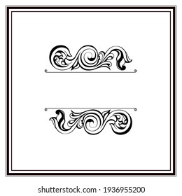 Vector damask vintage baroque scroll ornament swirl. Victorian monogram heraldic shield swirl.Retro floral leaf pattern border foliage antique  acanthus calligraphy engraved tattoo. Tile decor element