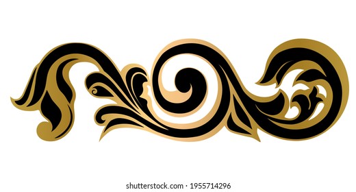 Vector damask vintage baroque scroll ornament swirl. Victorian monogram heraldic shield swirl.Retro floral leaf pattern border foliage antique  acanthus calligraphy engraved tattoo. Tile decor element