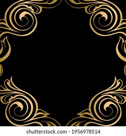 Vector damask vintage baroque scroll ornament swirl. Victorian monogram heraldic shield swirl.Retro floral leaf pattern border foliage antique  acanthus calligraphy engraved tattoo. Tile decor element