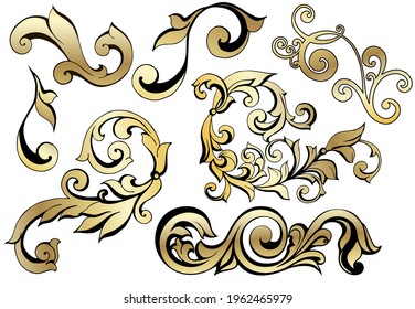 Vector damask vintage baroque scroll ornament swirl. Victorian monogram heraldic shield swirl.Retro floral leaf pattern border foliage antique  acanthus calligraphy engraved tattoo. Tile decor element