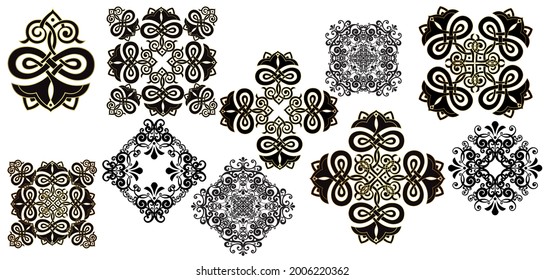 Vector damask vintage baroque scroll ornament swirl. Victorian monogram heraldic shield swirl.Retro floral leaf pattern border foliage antique  acanthus calligraphy engraved tattoo. Tile decor element