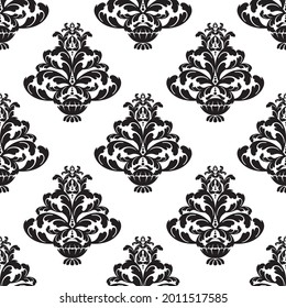 Barco vectorial damasco vintage baroque desplazamiento sin costura ornamento giratorio. Giro de escudo heráldico monograma victoriano.Patrón retro de hoja floral borde follaje antiguo acanthus calligrafía grabado tatuaje. Tile