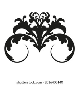 Vector damask vintage baroque scroll ornament swirl. Victorian monogram heraldic shield swirl.Retro floral leaf pattern border foliage antique  acanthus calligraphy engraved tattoo. Tile decor element
