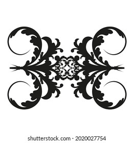 Vector damask vintage baroque scroll ornament swirl. Victorian monogram heraldic shield swirl.Retro floral leaf pattern border foliage antique  acanthus calligraphy engraved tattoo. Tile decor element