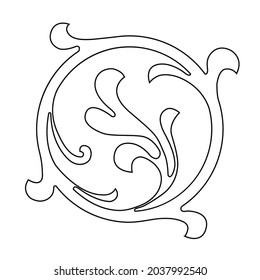 Vector damask vintage baroque scroll ornament swirl. Victorian monogram heraldic shield swirl.Retro floral leaf pattern border foliage antique  acanthus calligraphy engraved tattoo. Tile decor element