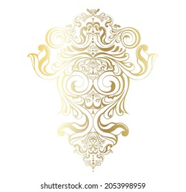 Vector damask vintage baroque scroll ornament swirl. Victorian monogram heraldic shield swirl.Retro floral leaf pattern border foliage antique  acanthus calligraphy engraved tattoo. Tile decor element