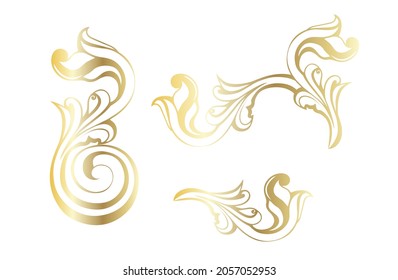 Vector damask vintage baroque scroll ornament swirl. Victorian monogram heraldic shield swirl.Retro floral leaf pattern border foliage antique  acanthus calligraphy engraved tattoo. Tile decor element
