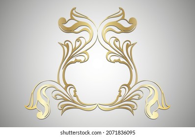 Vector damask vintage baroque scroll ornament swirl. Victorian monogram heraldic shield swirl.Retro floral leaf pattern border foliage antique  acanthus calligraphy engraved tattoo. Tile decor element