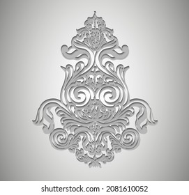 Remolque barroco vintage de pergamino adamascado vector. Giro de escudo heráldico monograma victoriano.Patrón retro de hoja floral borde follaje antiguo acanthus calligrafía grabado tatuaje. Elemento decorativo de mosaico