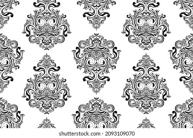 Vector damask vintage baroque scroll ornament swirl. Victorian monogram heraldic shield swirl. Retro floral leaf pattern border foliage antique  acanthus calligraphy engraved tattoo. Seamless pattern