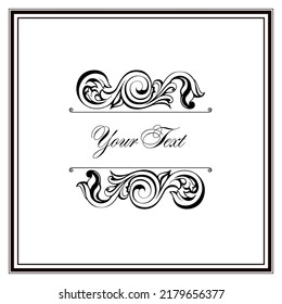 Vector damask vintage baroque scroll ornament swirl. Victorian monogram heraldic shield swirl.Retro floral leaf pattern border foliage antique  acanthus calligraphy engraved tattoo. Tile decor element