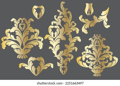 Vector damask vintage baroque scroll ornament swirl. Victorian monogram heraldic shield swirl. Retro floral leaf pattern border foliage antique  acanthus calligraphy engraved tattoo.Tile decor element