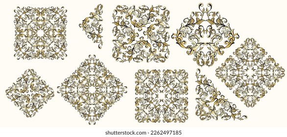 Vector damask vintage baroque scroll ornament swirl. Victorian monogram heraldic shield swirl. Retro floral leaf pattern border foliage antique acanthus calligraphy engraved tattoo. seamless pattern
