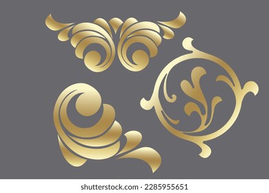Vector damask vintage baroque scroll ornament swirl. Victorian monogram heraldic shield swirl. Retro floral leaf pattern border foliage antique  acanthus calligraphy engraved tattoo.Tile decor element