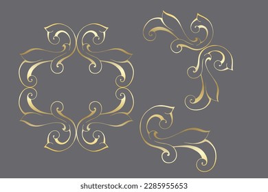 Vector damask vintage baroque scroll ornament swirl. Victorian monogram heraldic shield swirl. Retro floral leaf pattern border foliage antique  acanthus calligraphy engraved tattoo.Tile decor element