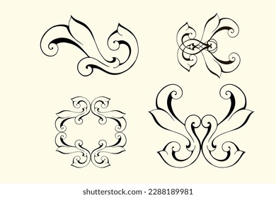 Vector damask vintage baroque scroll ornament swirl. Victorian monogram heraldic shield swirl. Retro floral leaf pattern border foliage antique  acanthus calligraphy engraved tattoo.Tile decor element