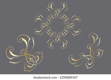 Vector damask vintage baroque scroll ornament swirl. Victorian monogram heraldic shield swirl. Retro floral leaf pattern border foliage antique  acanthus calligraphy engraved tattoo.Tile decor element