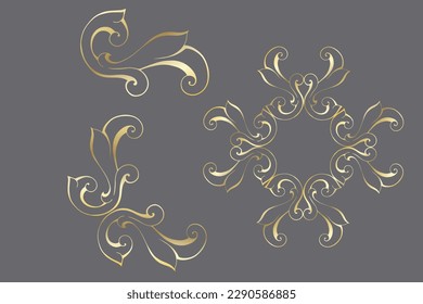 Vector damask vintage baroque scroll ornament swirl. Victorian monogram heraldic shield swirl. Retro floral leaf pattern border foliage antique  acanthus calligraphy engraved tattoo.Tile decor element