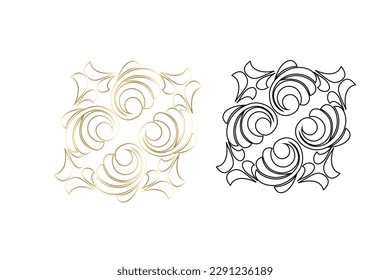 Vector damask vintage baroque scroll ornament swirl. Victorian monogram heraldic shield swirl. Retro floral leaf pattern border foliage antique  acanthus calligraphy engraved tattoo.Tile decor element