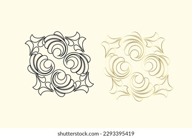 Vector damask vintage baroque scroll ornament swirl. Victorian monogram heraldic shield swirl. Retro floral leaf pattern border foliage antique  acanthus calligraphy engraved tattoo.Tile decor element
