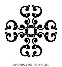 Remolque barroco vintage de pergamino adamascado vector. Giro de escudo heráldico monograma victoriano. Patrón retro de hojas florales borde follaje antiguo acantáceo caligrafía grabado tatuaje.Elemento decorativo de mosaico