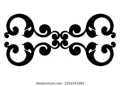 Vector damask vintage baroque scroll ornament swirl. Victorian monogram heraldic shield swirl. Retro floral leaf pattern border foliage antique  acanthus calligraphy engraved tattoo.Tile decor element