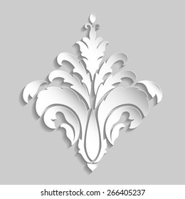 Vector damask volumetric ornamental element. Elegant floral abstract element for design. Perfect for invitations, cards etc.