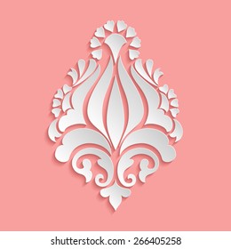 Vector damask volumetric ornamental element. Elegant floral abstract element for design. Perfect for invitations, cards etc.