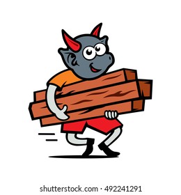 Vector Damn carries firewood Cartoon Illustration.