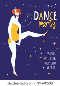 Vector dance party posters design. With cute dancing girl. Charleston dance party advertisment or invitation. 