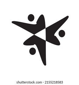 It is vector of dancer logo. There are three people marked with a circle and hands up. It can be used for a dance course or event logo.